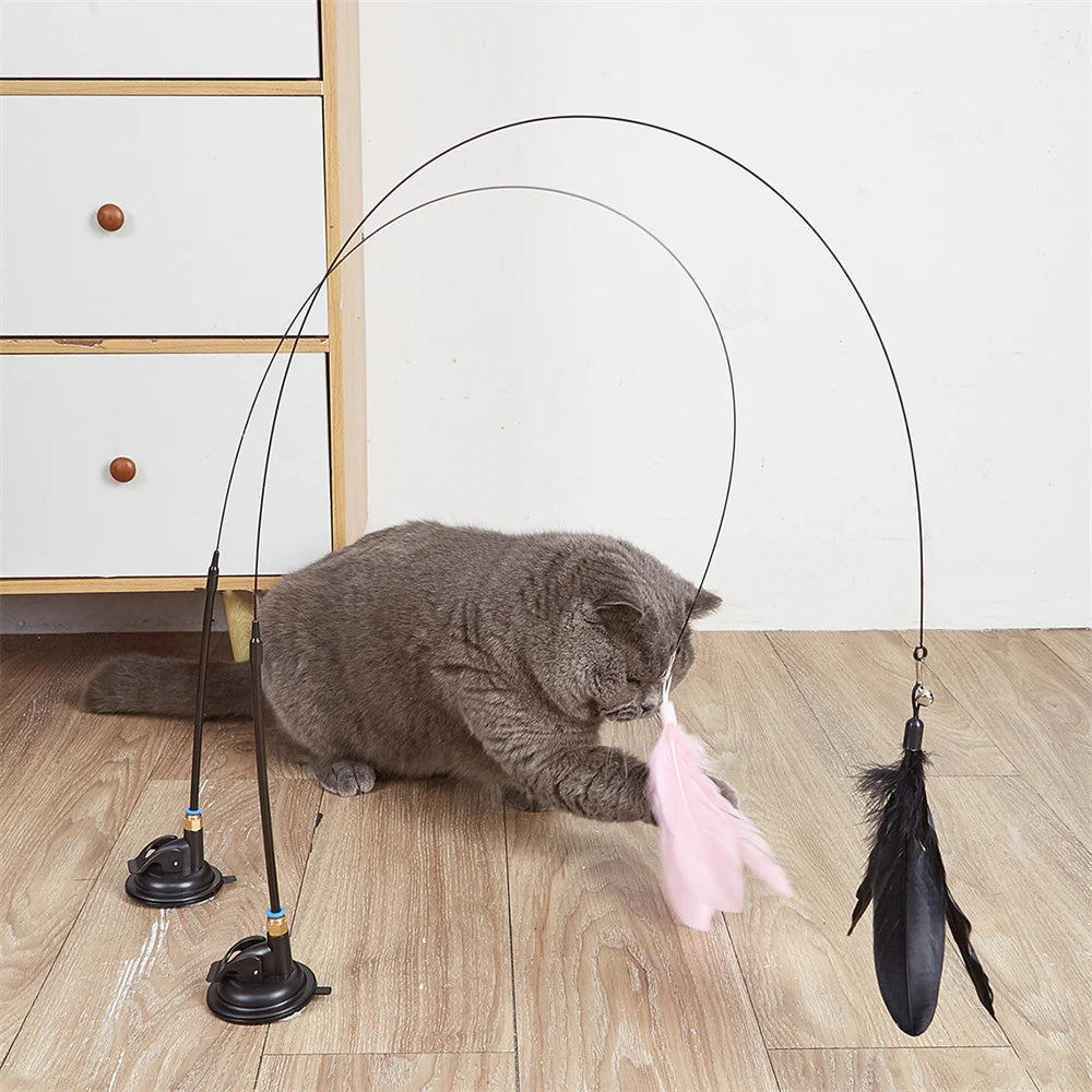 Juguete Interactivo para Gatos - Varita con Plumas y Campanilla