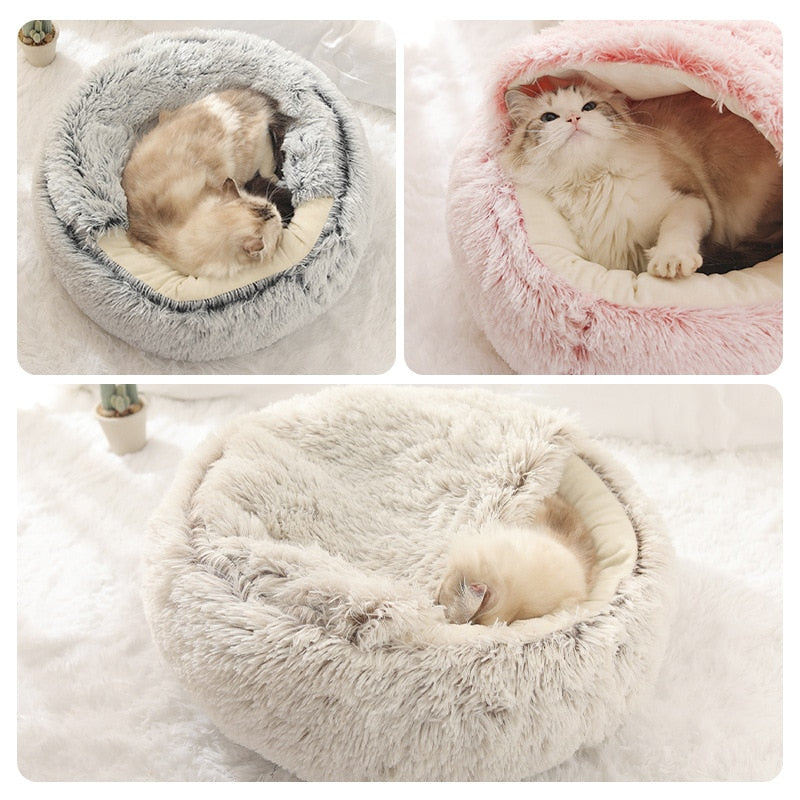 Cama Redonda 2 en 1 para Perros y Gatos - Felpa Cálida