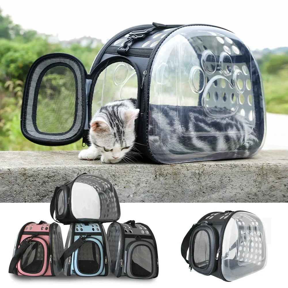 Transportín Plegable para Gatos - Transparente y Transpirable