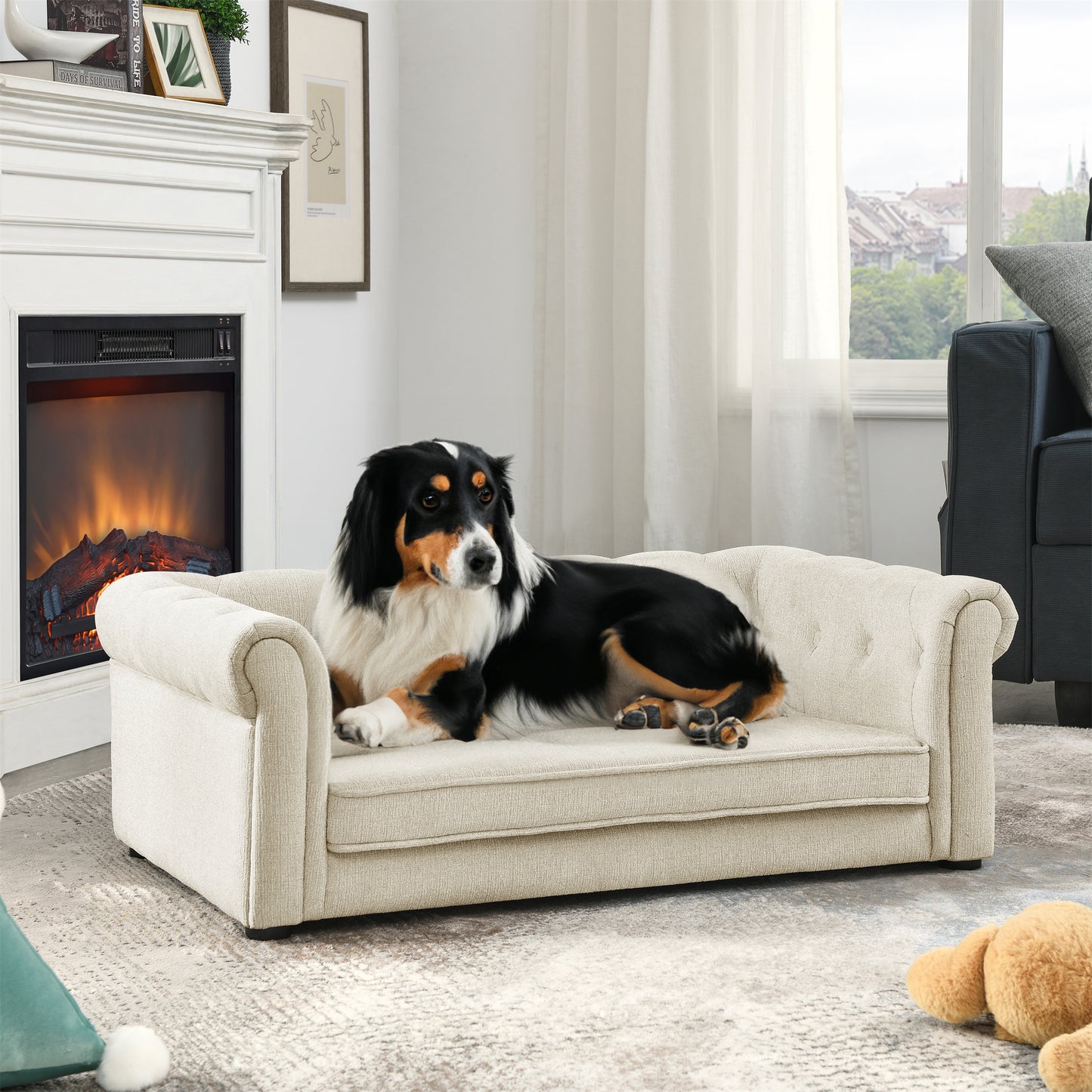 Sofá Cama Elevada para Perros Medianos y Grandes - Elegante Beige