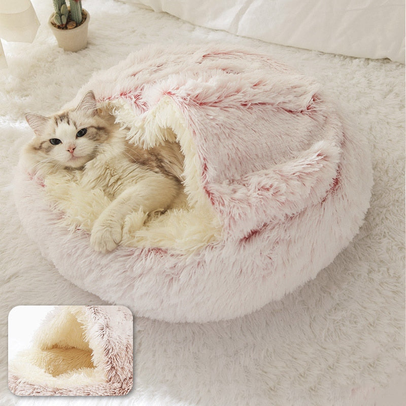Cama Redonda 2 en 1 para Perros y Gatos - Felpa Cálida