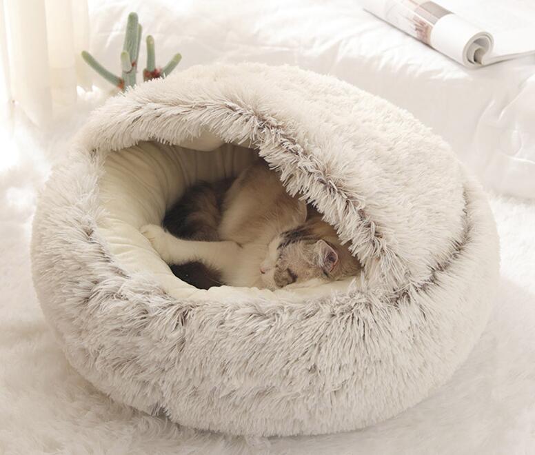 Cama Redonda 2 en 1 para Perros y Gatos - Felpa Cálida