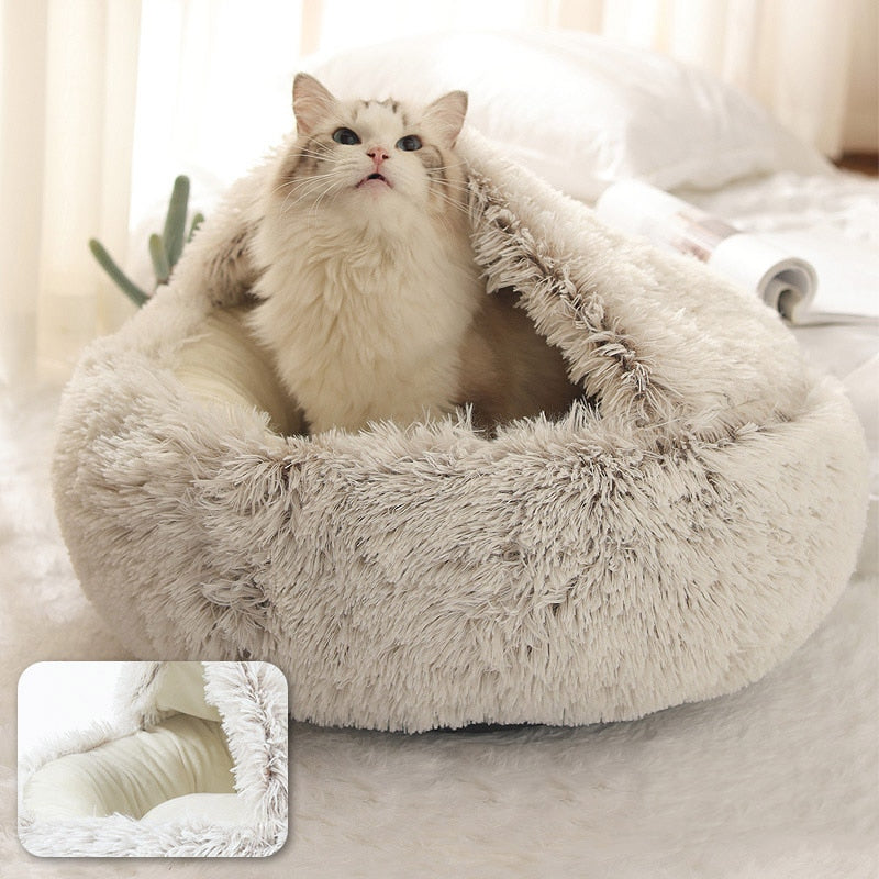 Cama Redonda 2 en 1 para Perros y Gatos - Felpa Cálida
