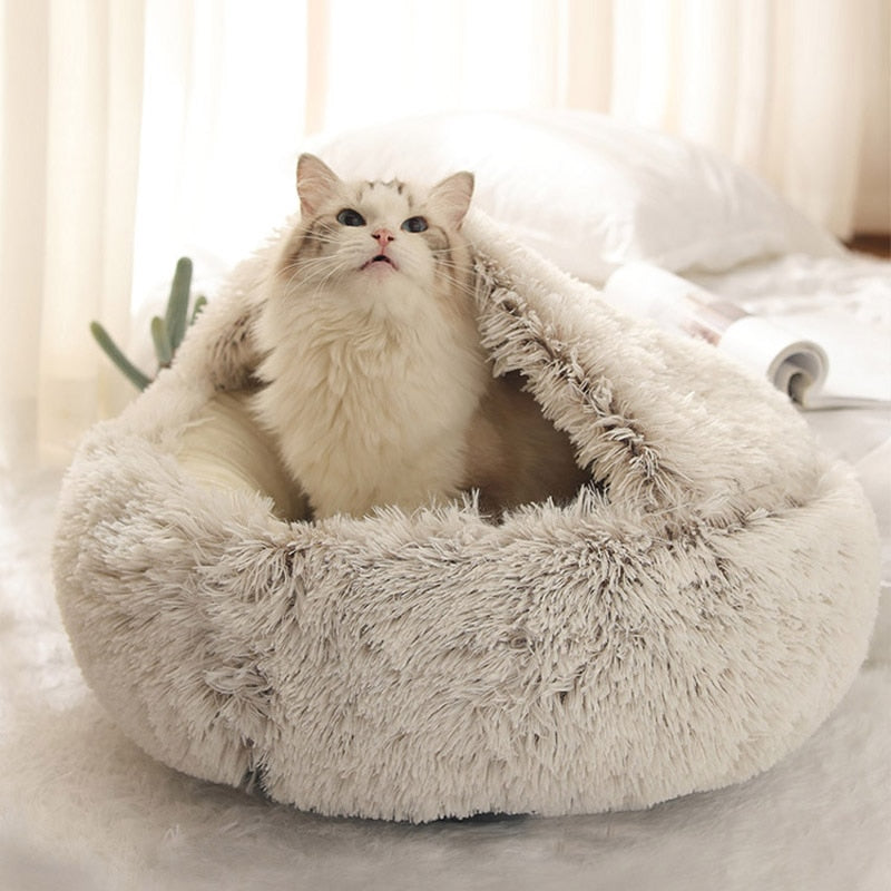 Cama Redonda 2 en 1 para Perros y Gatos - Felpa Cálida