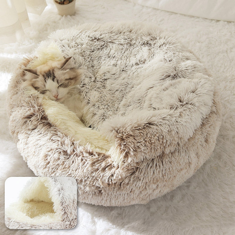 Cama Redonda 2 en 1 para Perros y Gatos - Felpa Cálida