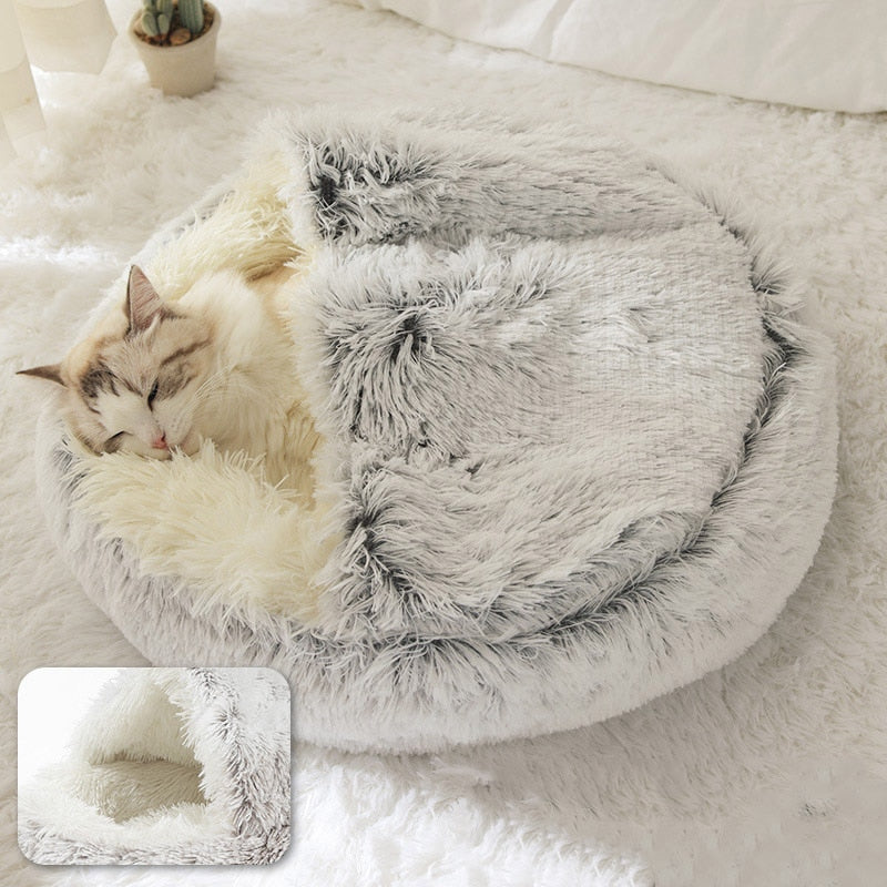 Cama Redonda 2 en 1 para Perros y Gatos - Felpa Cálida