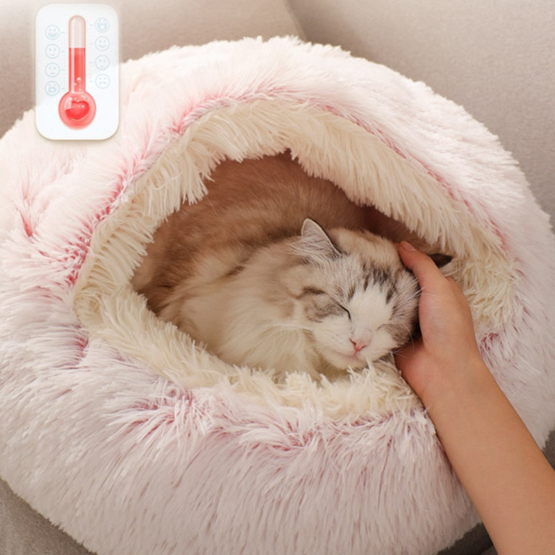 Cama Redonda 2 en 1 para Perros y Gatos - Felpa Cálida