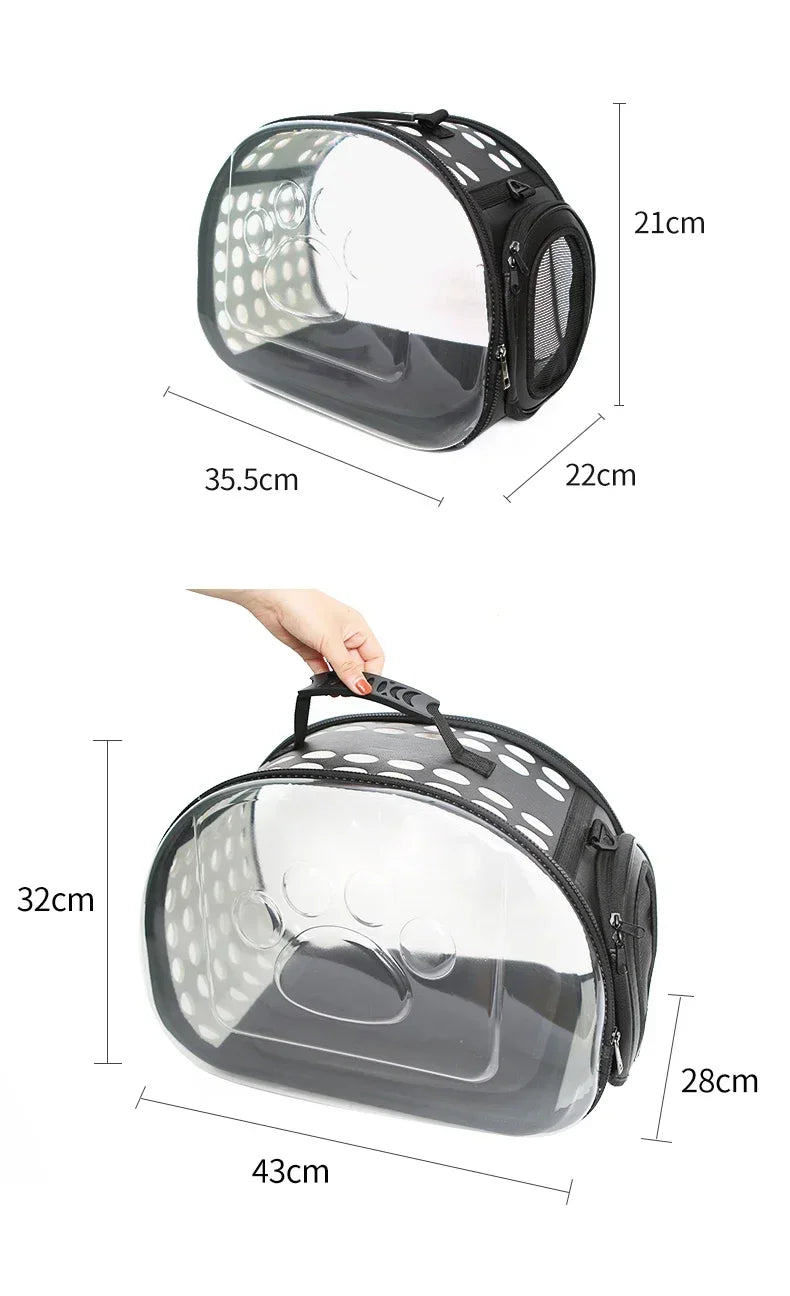 Transportín Plegable para Gatos - Transparente y Transpirable