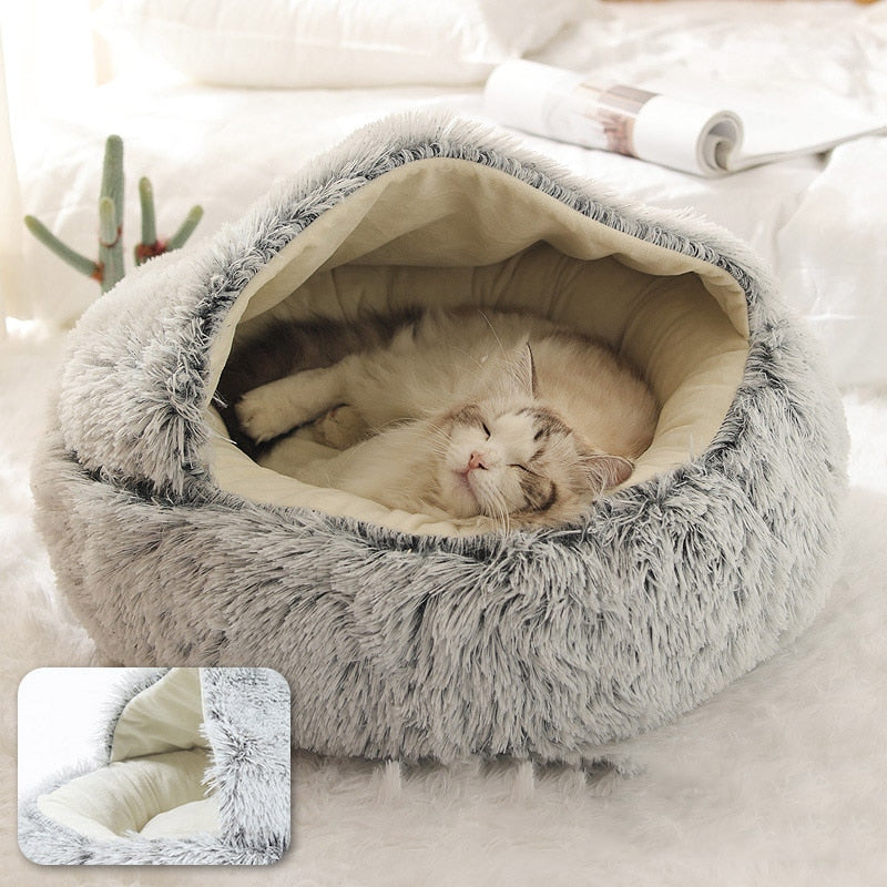 Cama Redonda 2 en 1 para Perros y Gatos - Felpa Cálida