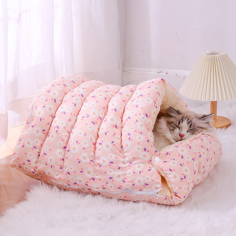 Cama Cálida para Gatos con Saco de Dormir Desmontable