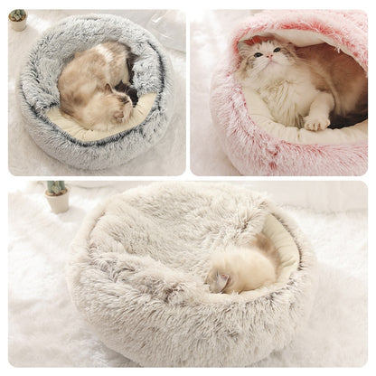 Cama Redonda 2 en 1 para Perros y Gatos - Felpa Cálida