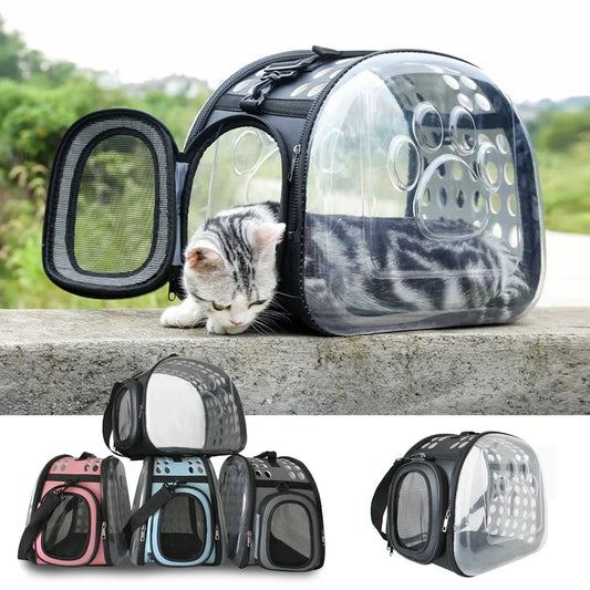 Transportín Plegable para Gatos - Transparente y Transpirable