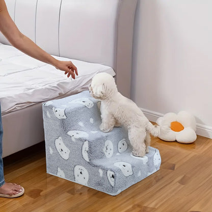 Bone-shaped pet stairs/ramp for dogs (placed beside sofa/bed) to protect joint safety, especially suitable for elderly dogs.