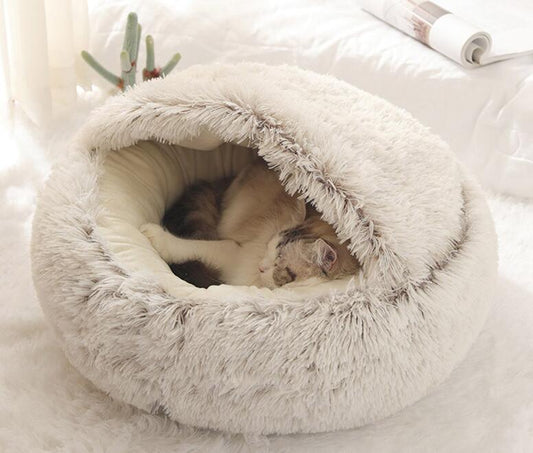 Cama Redonda 2 en 1 para Perros y Gatos - Felpa Cálida