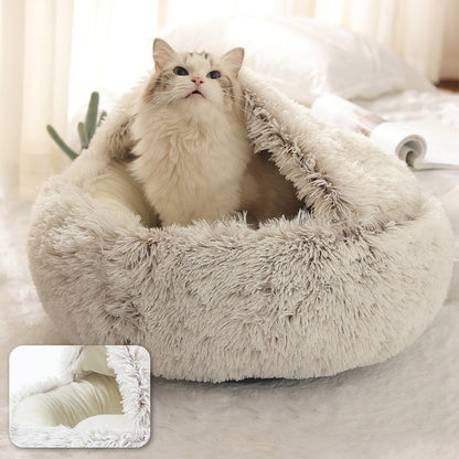 Cama Redonda 2 en 1 para Perros y Gatos - Felpa Cálida