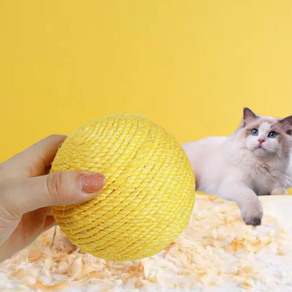 1PCS Feathered Sisal Ball Cat Toy for Self-Entertainment and Boredom Relief, Durable Cat Toy for Scratching and Biting