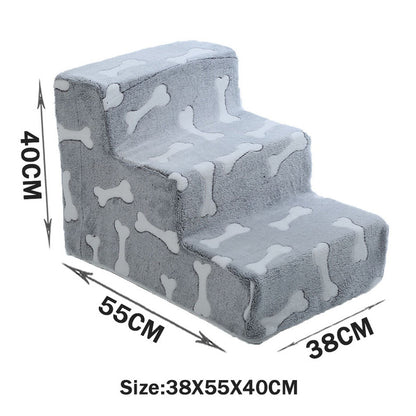 Bone-shaped pet stairs/ramp for dogs (placed beside sofa/bed) to protect joint safety, especially suitable for elderly dogs.