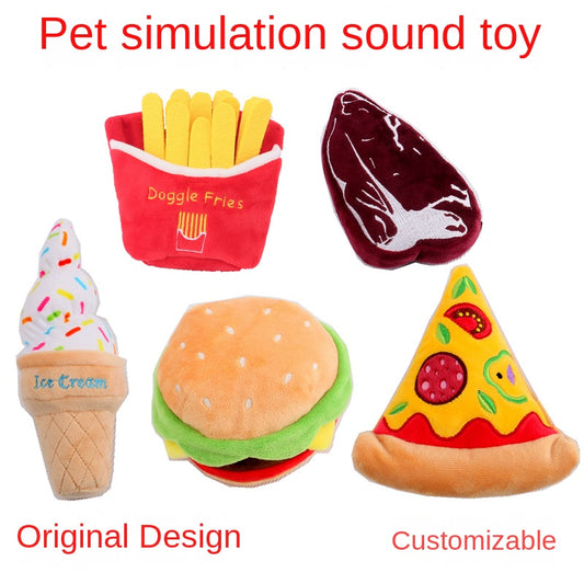 Pet Plush Toy Simulation Pizza Hamburger Steak Ice Cream French Fries Sound Dog Toy Pet Product