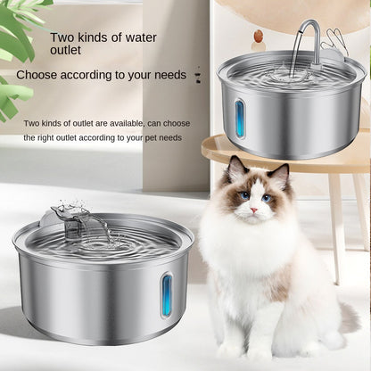 4L Stainless Steel Pet Water Dispenser with Round Viewing Window and Large Capacity LED for Cats and Dogs