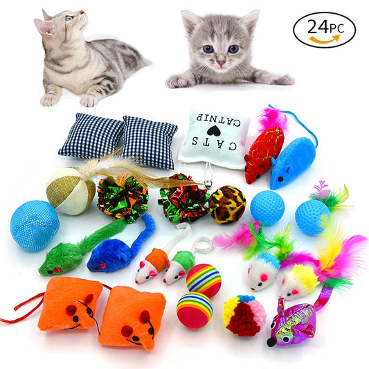 Set 24 Juguetes para Gatos - Colección Completa con Hierba Gatera