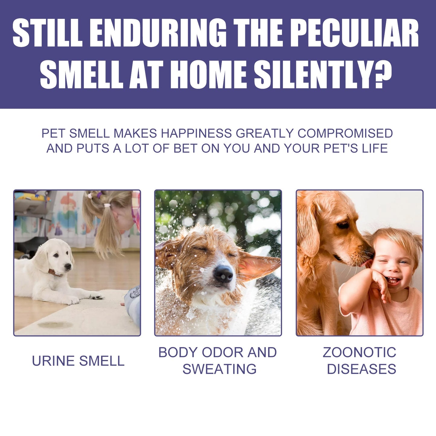 Pet Deodorant Spray for Cats and Dogs - Eliminates Odors, Urine Smell, Body Odor, and Feces Odor, Air Freshener Mist