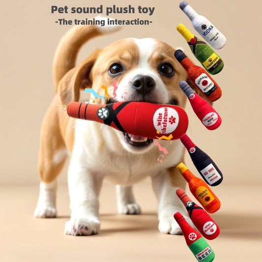 Juguete Botella de Vino para Perros - Felpa Resistente con Sonido